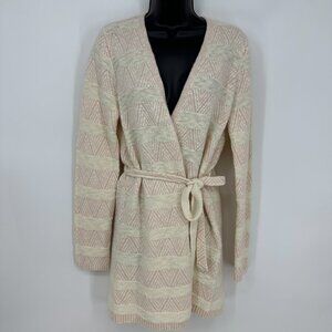 Faherty Belted Wrap Long Cardigan Sweater S Womens Cashmere Cotton Pink Cream
